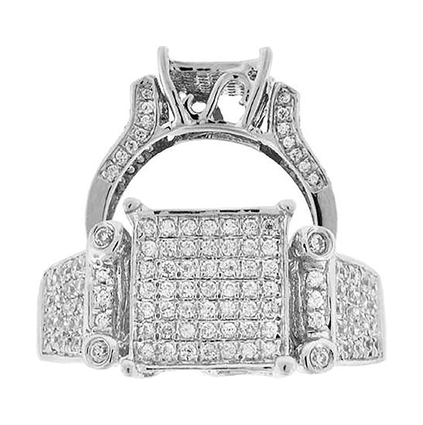 Sterling Silver Womens Cubic-Zirconia Square Face Fashion Bridal Anniversary Wedding Engagement Band Ring