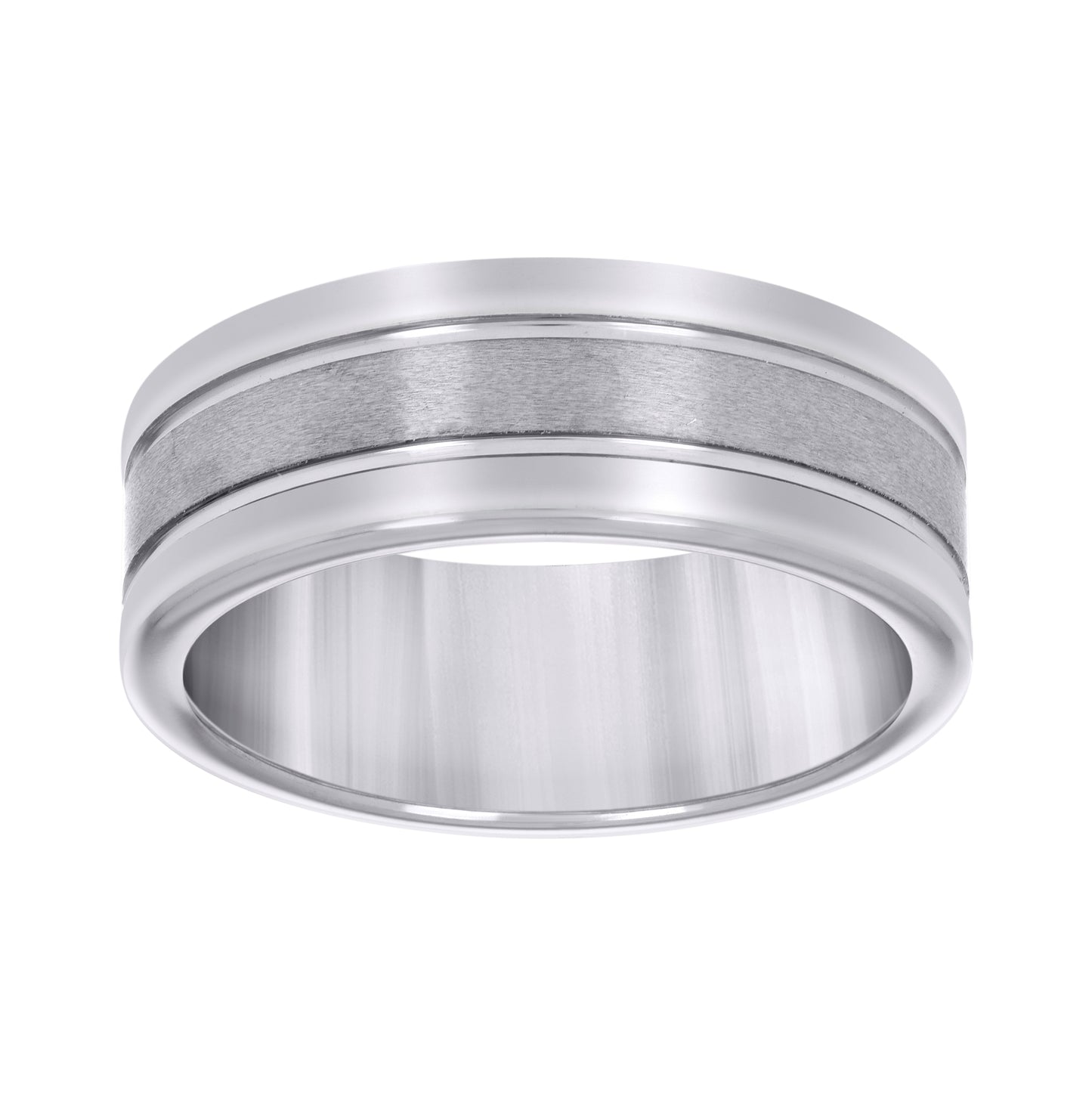 Tungsten Center Brushed with Two Grooves Mens Comfort-fit 8mm Sizes 7 - 15 Bridal Anniversary Engagement Wedding Band