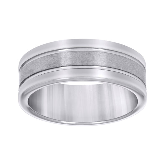 Tungsten Center Brushed with Two Grooves Mens Comfort-fit 8mm Sizes 7 - 15 Bridal Anniversary Engagement Wedding Band
