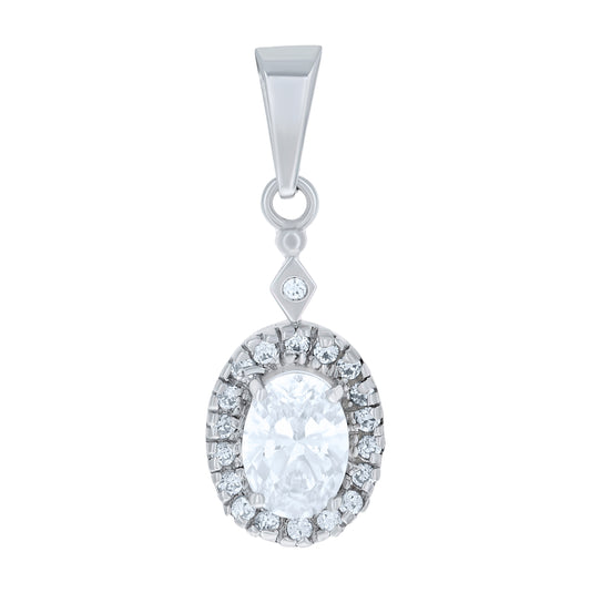 Sterling Silver Womens Oval Round Cubic-Zirconia Oval Fashion Charm Pendant
