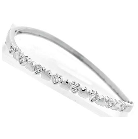 Sterling Silver Womens Cubic Zirconia Heart Bangle