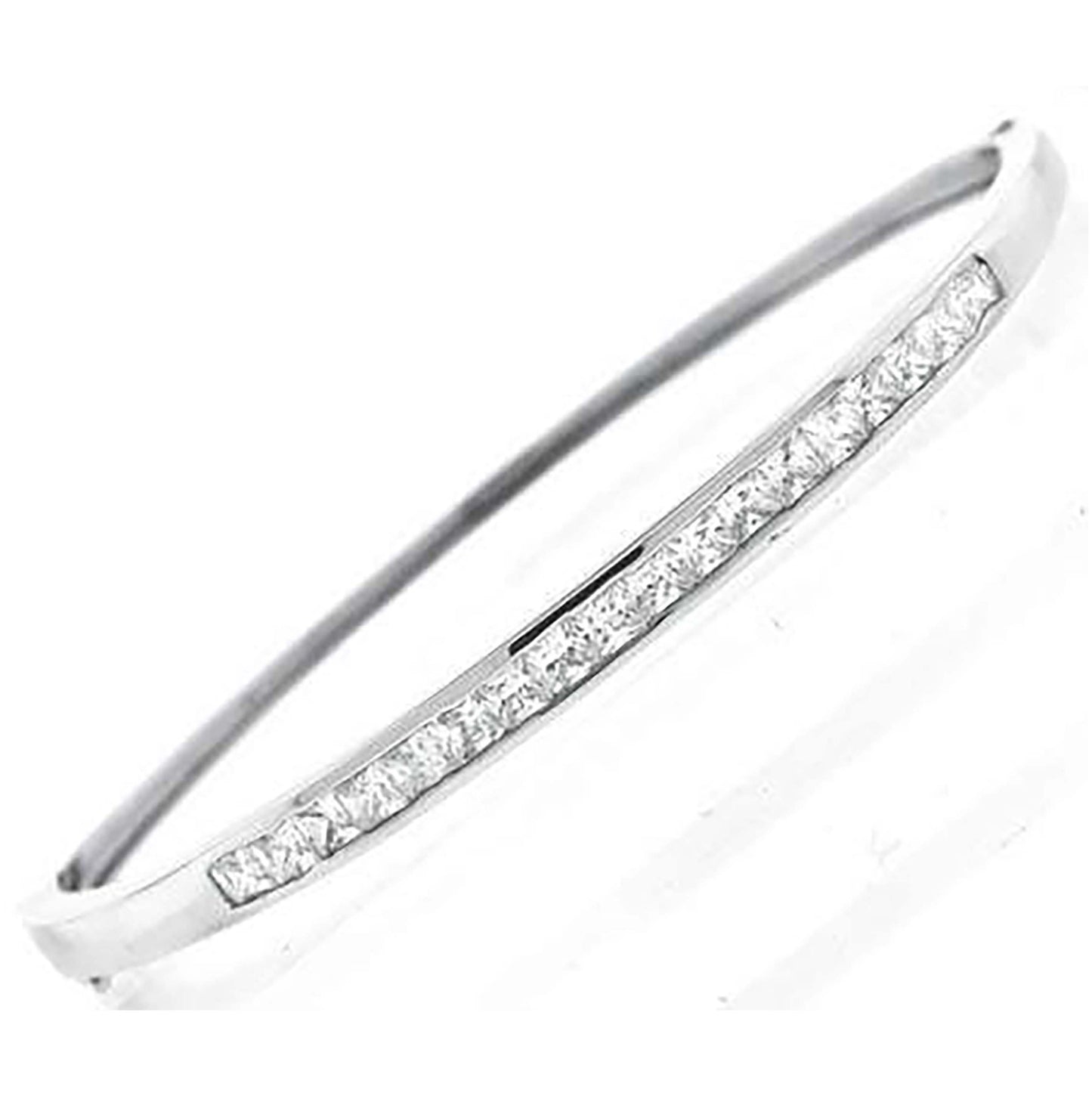 Sterling Silver Women Cubic Zirconia Single Row Bangle