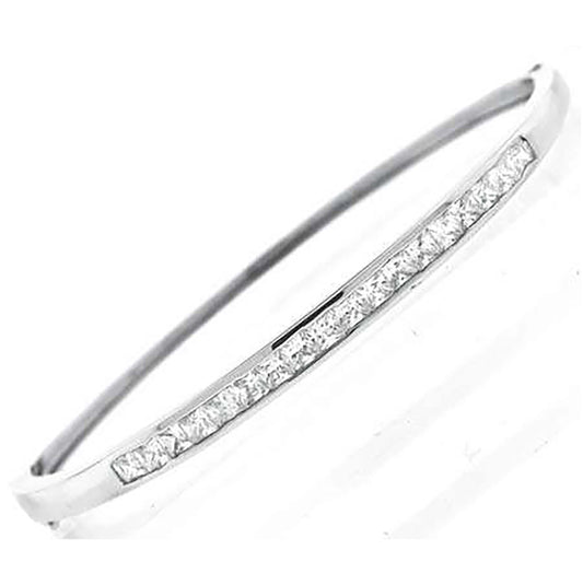 Sterling Silver Women Cubic Zirconia Single Row Bangle