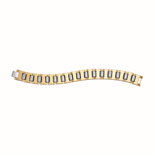 Tungsten Yellow Tone Mens Polished Link Bracelet 16mm Size 8.5 Inches