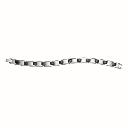 Tungsten And Black Ceramic Mens Polished Fashion Bracelet 11mm Size 8.5 Inches