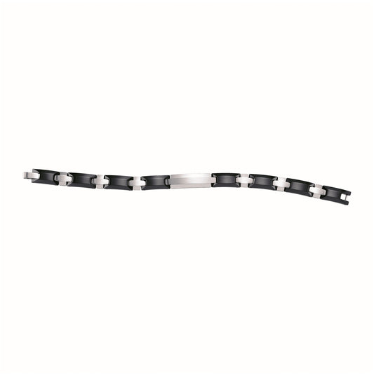 Tungsten And Black Ceramic Mens Polished Fashion Bracelet 9mm Size 8.5 Inches