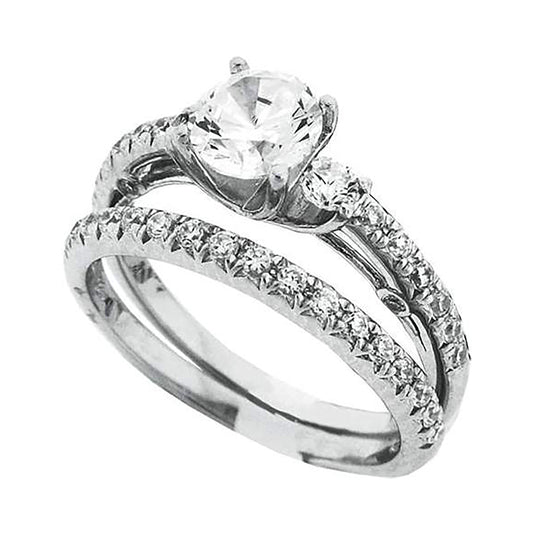 Sterling Silver Womens Cubic Zirconia Sizes 6 To 9 Round Center Stone Bridal Set Anniversary Engagement Wedding Ring Band