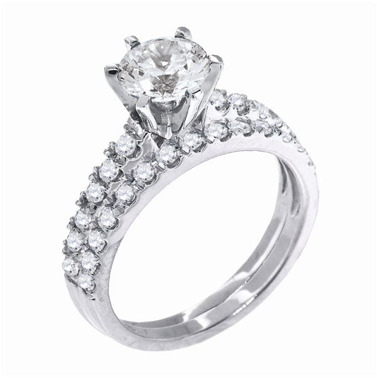 Sterling Silver Womens Cubic Zirconia Sizes 6-9 Round Center Stone Bridal Set Wedding Anniversary Engagement Ring Band