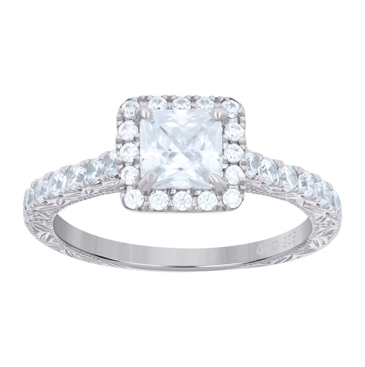 Sterling Silver Womens Cubic Zirconia Sizes 6 To 9 Princess-Cut Center Stones Bridal Wedding Anniversary Engagement Ring Band