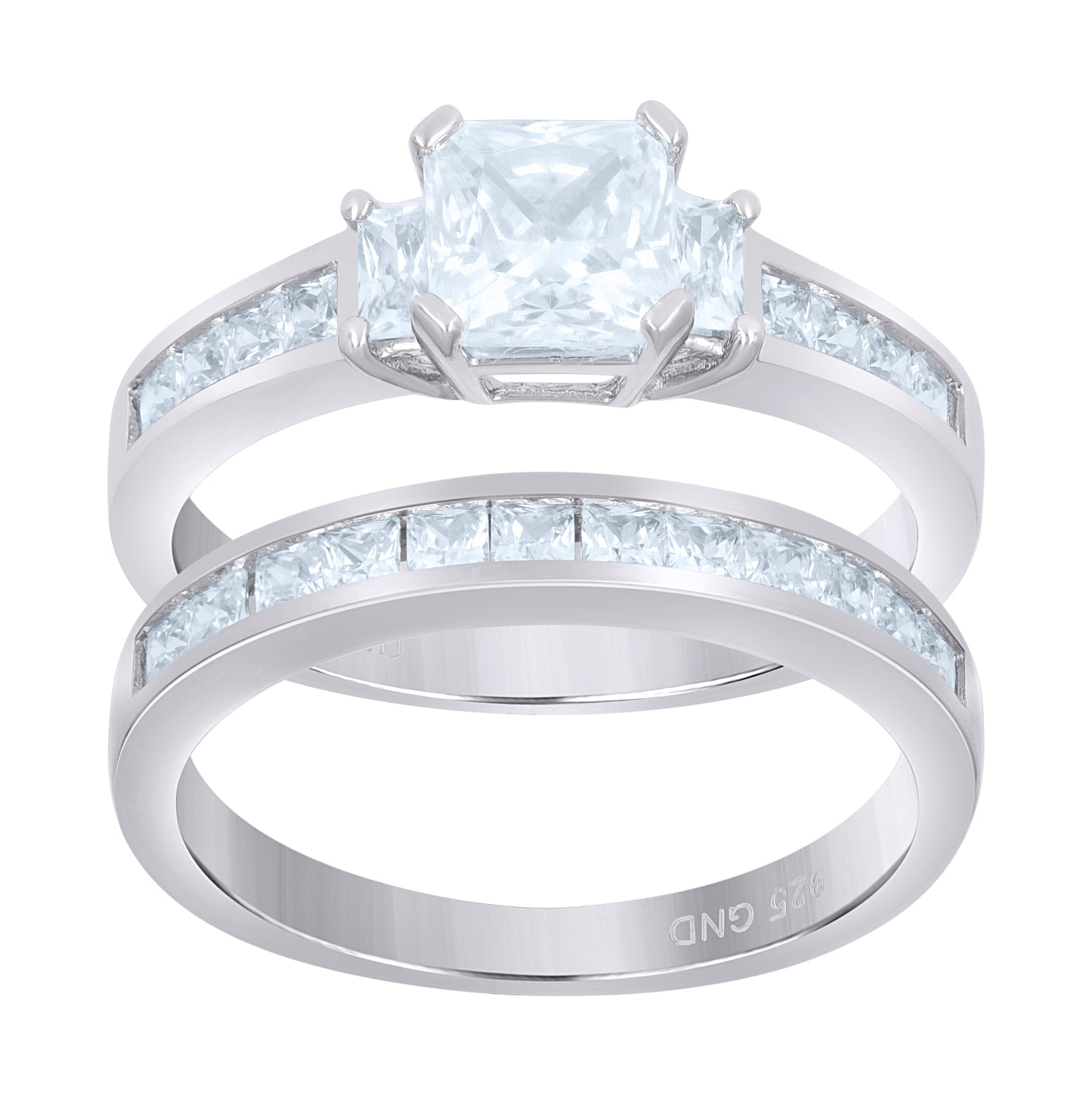 Sterling Silver Womens Cubic Zirconia Sizes 6 To 9 Princess-Cut Center Stone Bridal Set Anniversary Engagement Wedding Ring Band