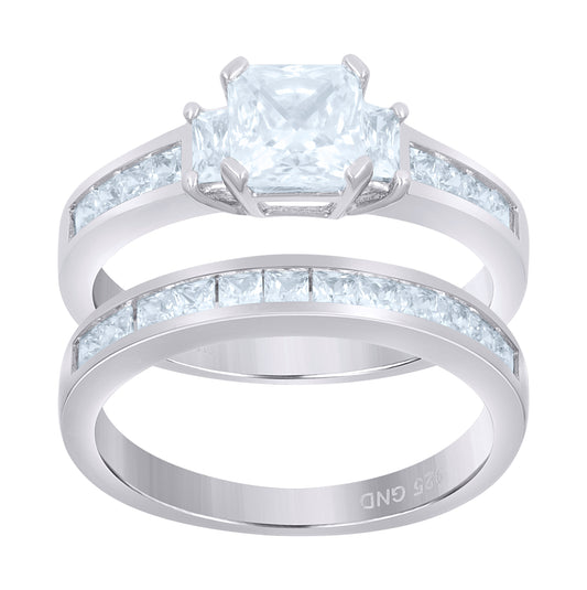 Sterling Silver Womens Cubic Zirconia Sizes 6 To 9 Princess-Cut Center Stone Bridal Set Anniversary Engagement Wedding Ring Band