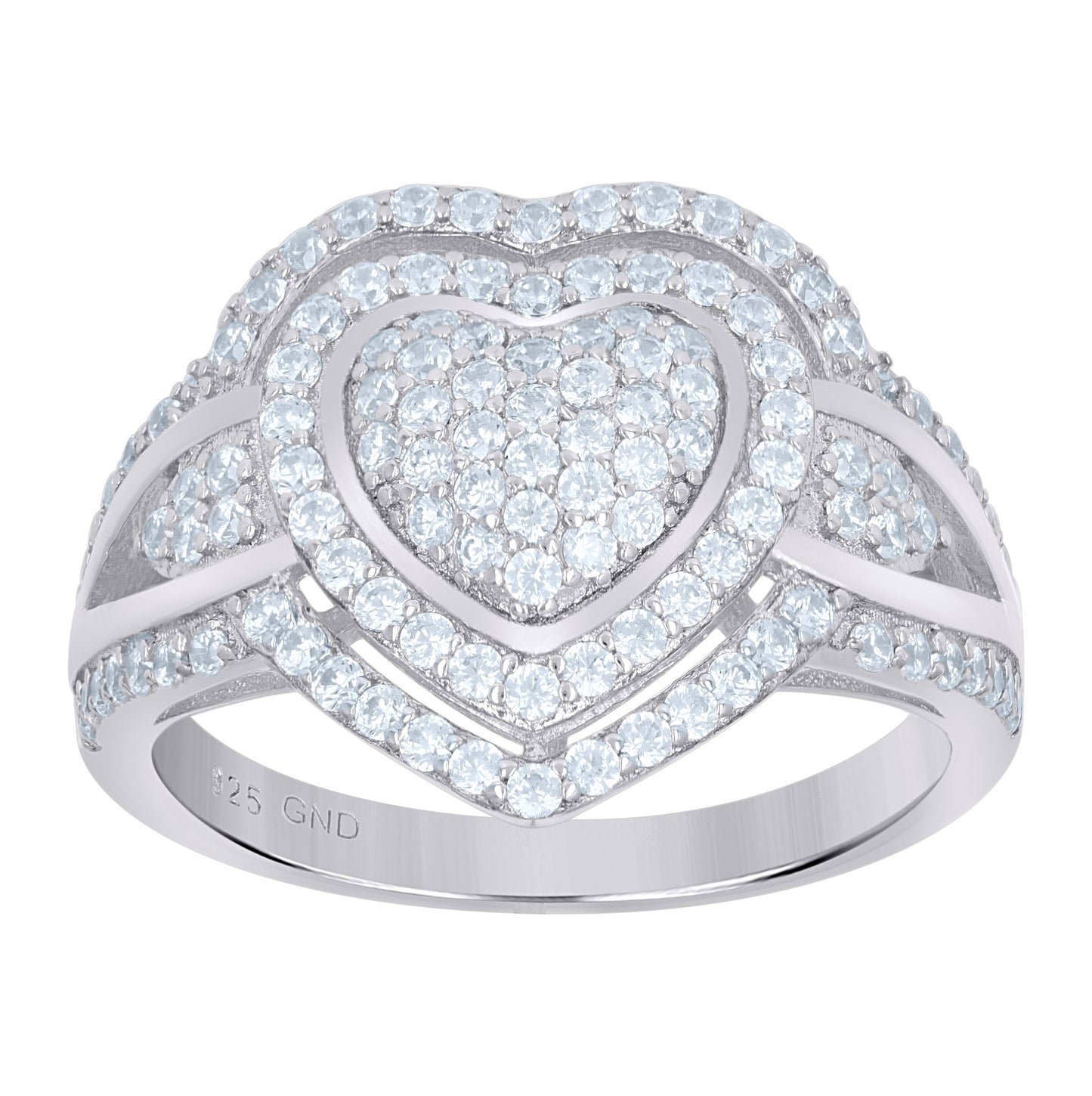 Sterling Silver Women's Cubic-Zirconia Heart Bridal Anniversary Wedding Engagement Band Ring