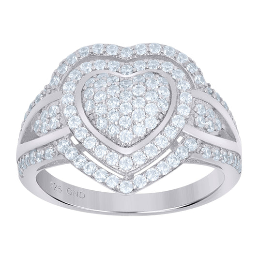 Sterling Silver Women's Cubic-Zirconia Heart Bridal Anniversary Wedding Engagement Band Ring
