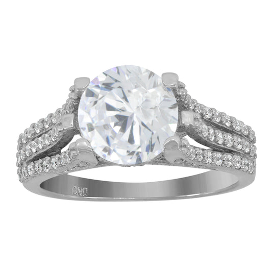 Sterling Silver Women's Cubic Zirconia Sizes 6-9 Round Center Stone Bridal Wedding Anniversary Engagement Ring Band