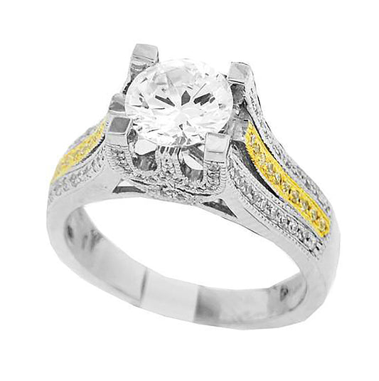 Sterling Silver Two-Tone Womens Cubic Zirconia Sizes 6 To 9 Round Center Stone Bridal Wedding Anniversary Engagement Ring Band
