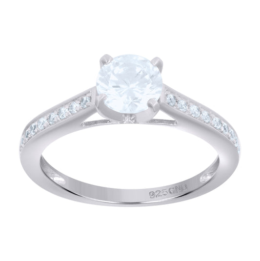 Sterling Silver Women's Cubic Zirconia Sizes 6-9 Round Center Stone Bridal Wedding Anniversary Engagement Ring Band