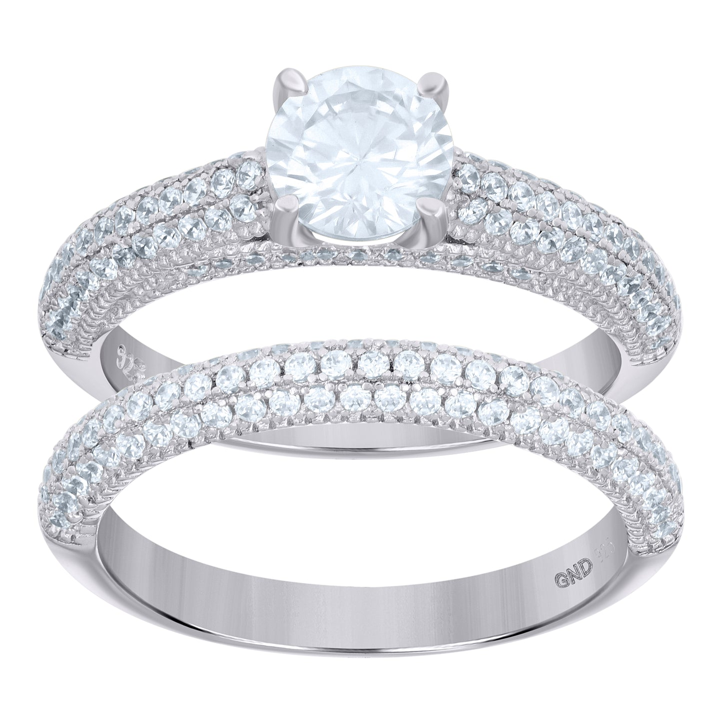 Sterling Silver Women's Cubic-Zirconia Duo Bridal Anniversary Wedding Engagement Band Ring Set