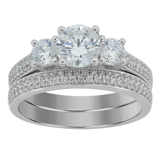 Sterling Silver Womens Cubic Zirconia Sizes 6 To 9 Round Center Stones Bridal Set Anniversary Engagement Wedding Ring Band