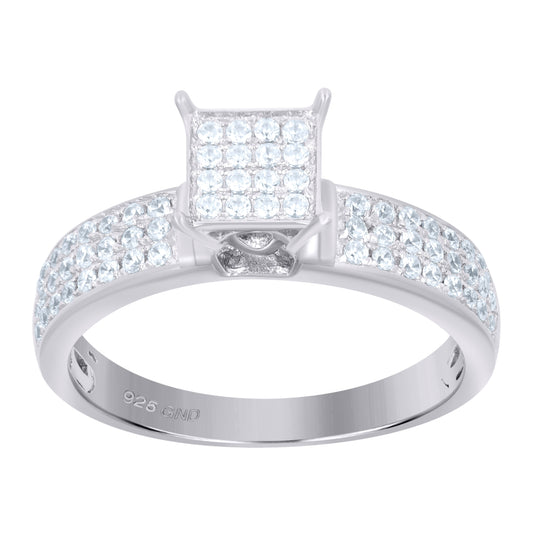 Sterling Silver Women's Cubic Zirconia Sizes 6 To 9 Square Head Bridal Wedding Anniversary Engagement Ring Band