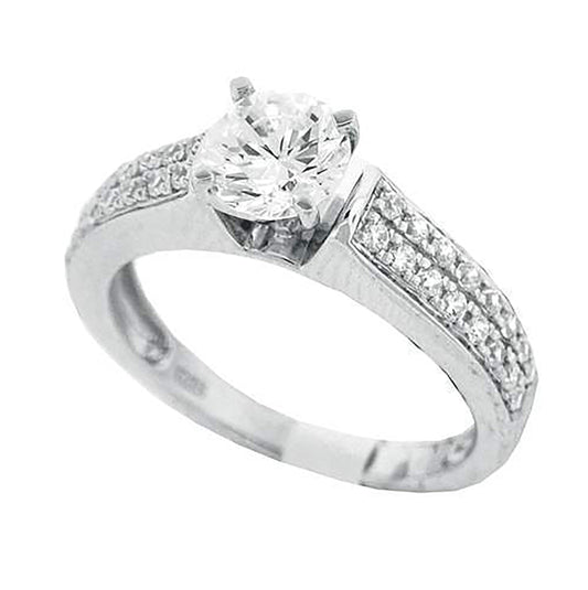 Sterling Silver Women's Cubic Zirconia Sizes 6-9 Round Center Stone Bridal Wedding Anniversary Engagement Ring Band
