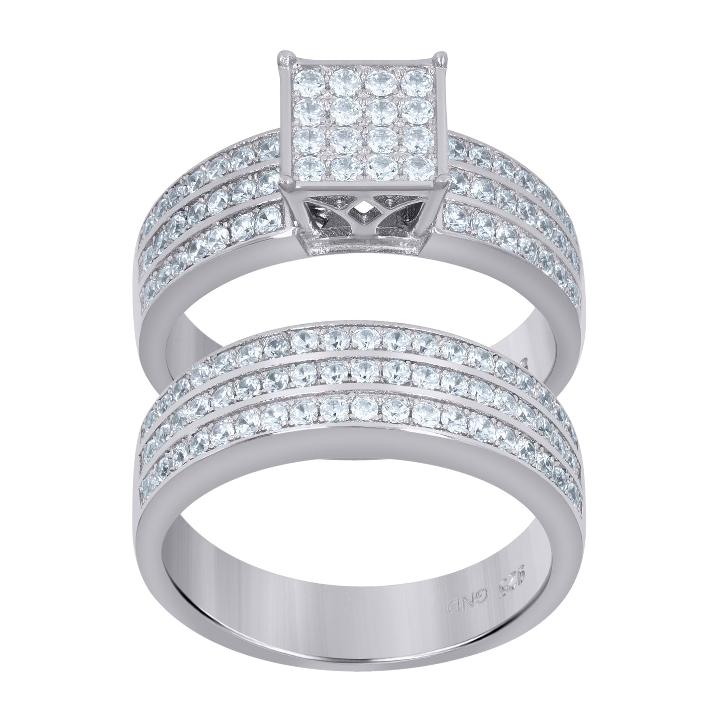 Sterling Silver Women's Cubic-Zirconia Duo Bridal Anniversary Wedding Engagement Band Ring Set