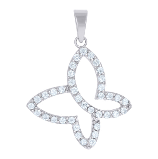 Sterling Silver Womens Cubic Zirconia Butterfly Charm Pendant
