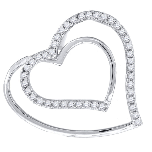 Sterling Silver Womens Cubic-Zirconia Heart Slide Pendant