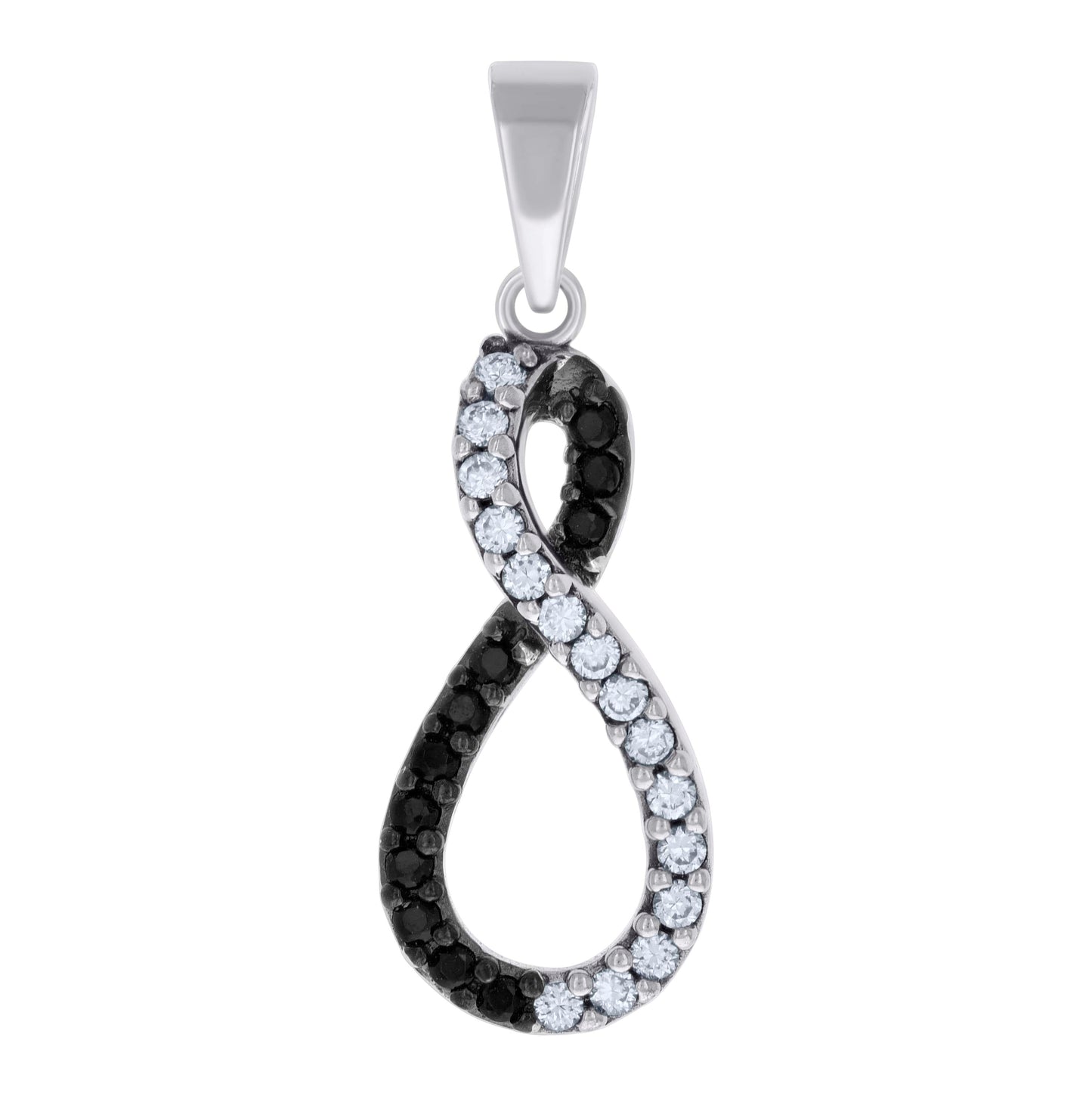 Sterling Silver Womens Black Cubic-Zirconia Infinity Charm Pendant