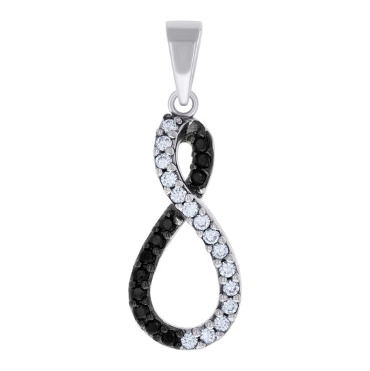 Sterling Silver Womens Black Cubic-Zirconia Infinity Charm Pendant