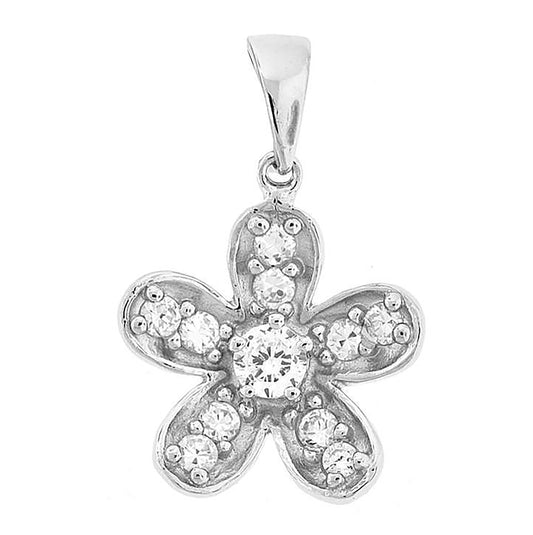 Sterling Silver Womens Cubic Zirconia Fashion Flower Charm Pendant