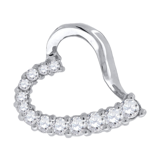 Sterling Silver Womens Cubic-Zirconia Heart Slide Pendant