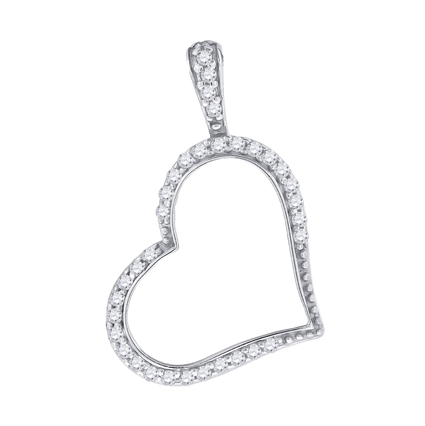 Sterling Silver Womens Cubic-Zirconia Heart Charm Pendant