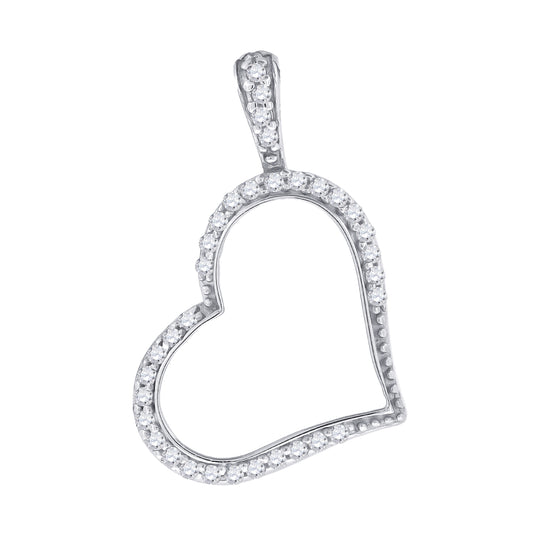 Sterling Silver Womens Cubic-Zirconia Heart Charm Pendant
