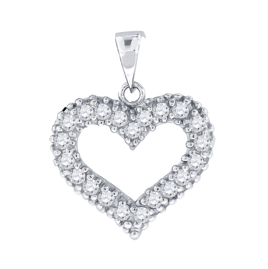 Sterling Silver Womens Cubic-Zirconia Heart Charm Pendant