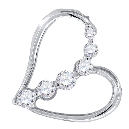 Sterling Silver Womens Cubic-Zirconia Heart Slide Pendant