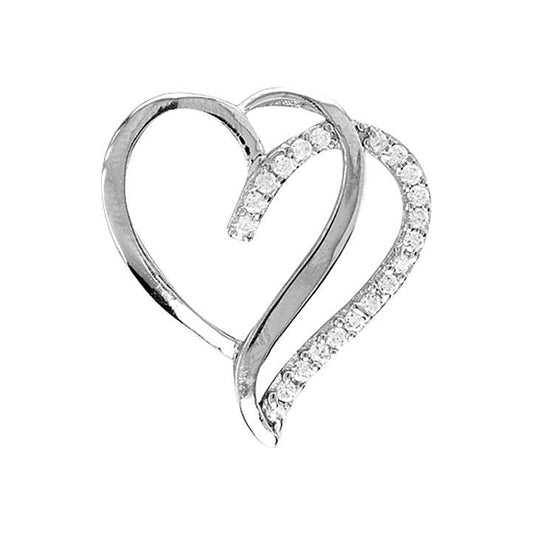 Sterling Silver Womens Cubic-Zirconia Heart Slide Pendant