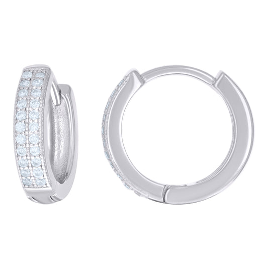 Sterling Silver Or Yellow-Tone Womens Cubic Zirconia Double Row Hoop Earrings