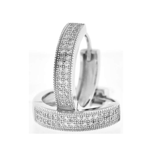 Sterling Silver Or Yellow-Tone Womens Cubic Zirconia Double Row Hoop Earrings