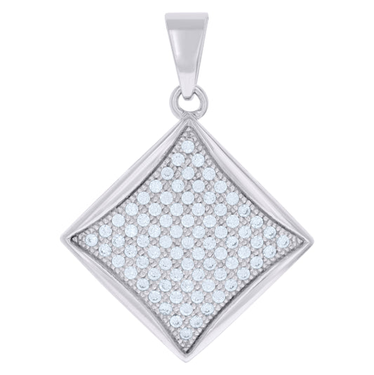 Sterling Silver Women Cubic-Zirconia Square Fashion Charm Pendant