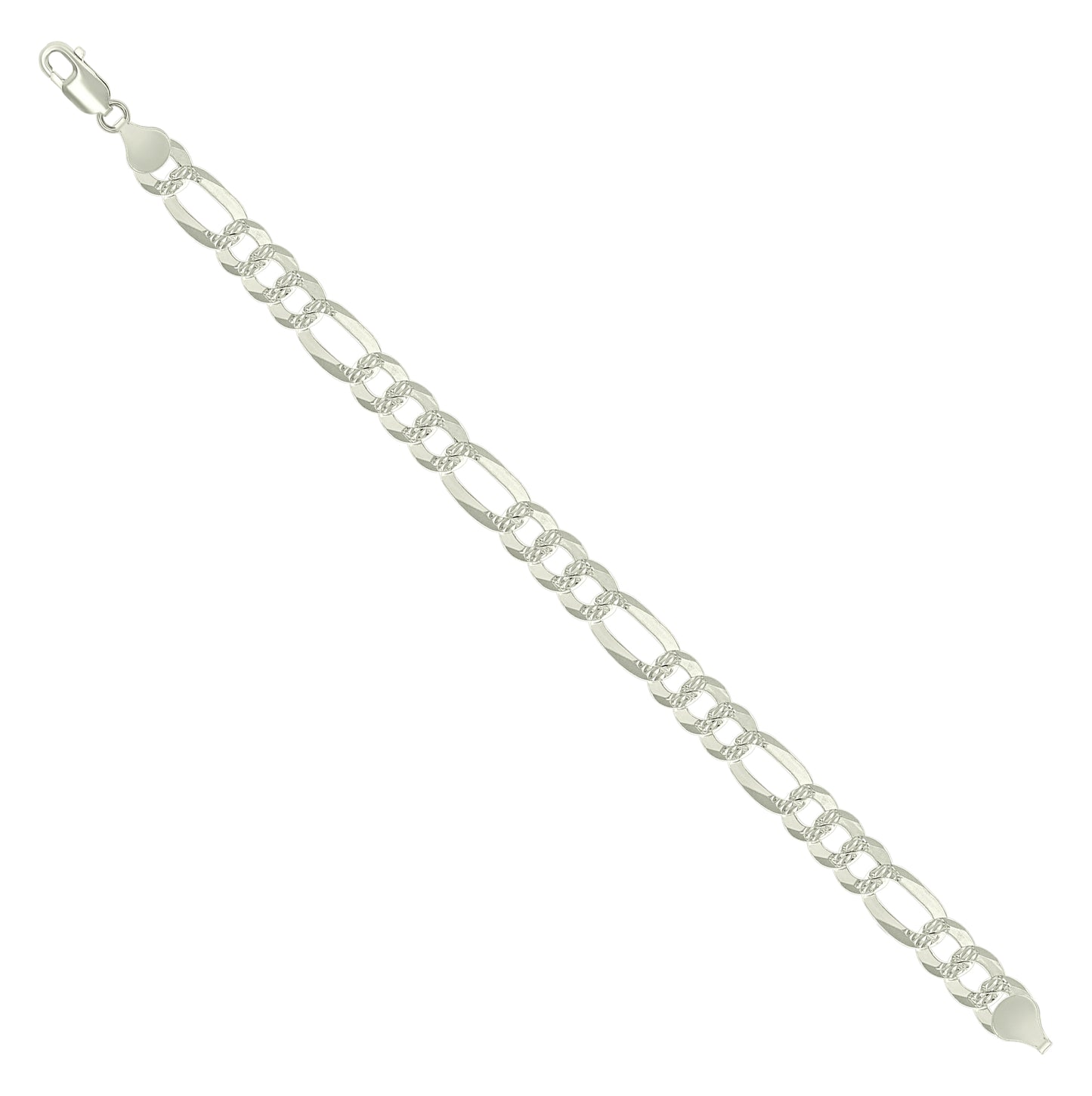 Sterling Silver Pave Super Flat Figaro Chain