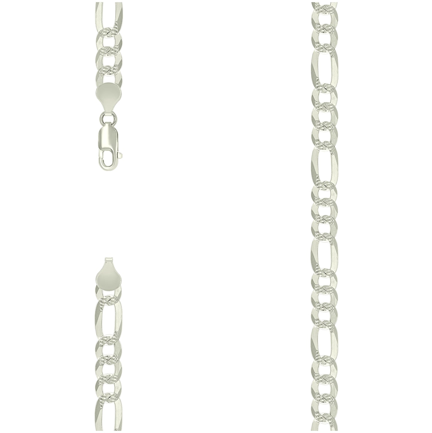 Sterling Silver Pave Super Flat Figaro Chain
