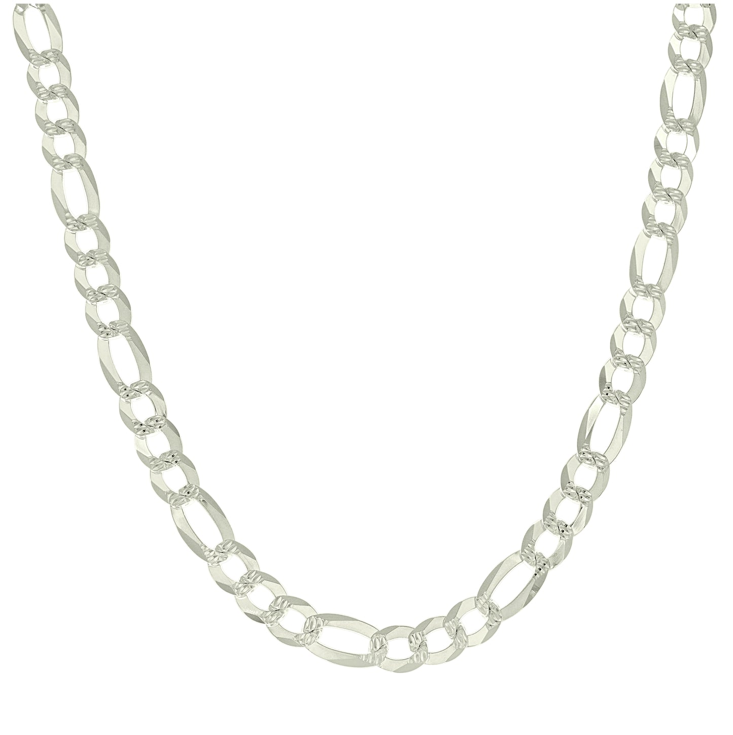 Sterling Silver Pave Super Flat Figaro Chain