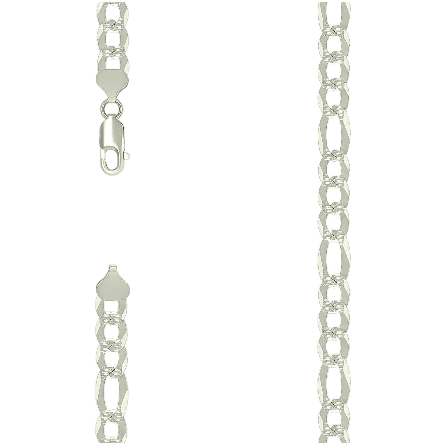 Sterling Silver Pave Super Flat Figaro Chain
