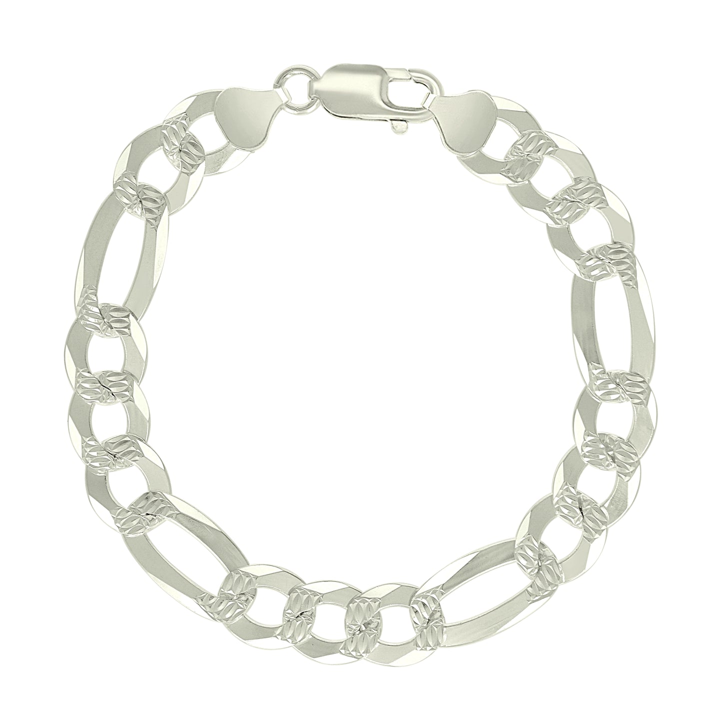 Sterling Silver Pave Super Flat Figaro Chain