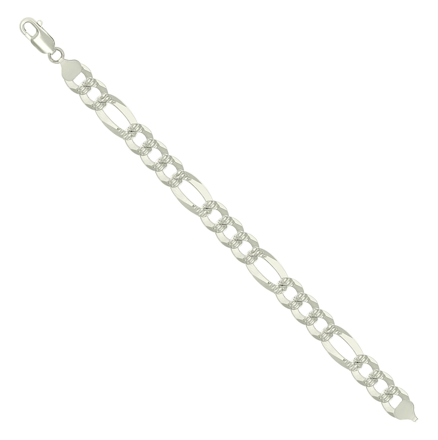 Sterling Silver Pave Super Flat Figaro Chain