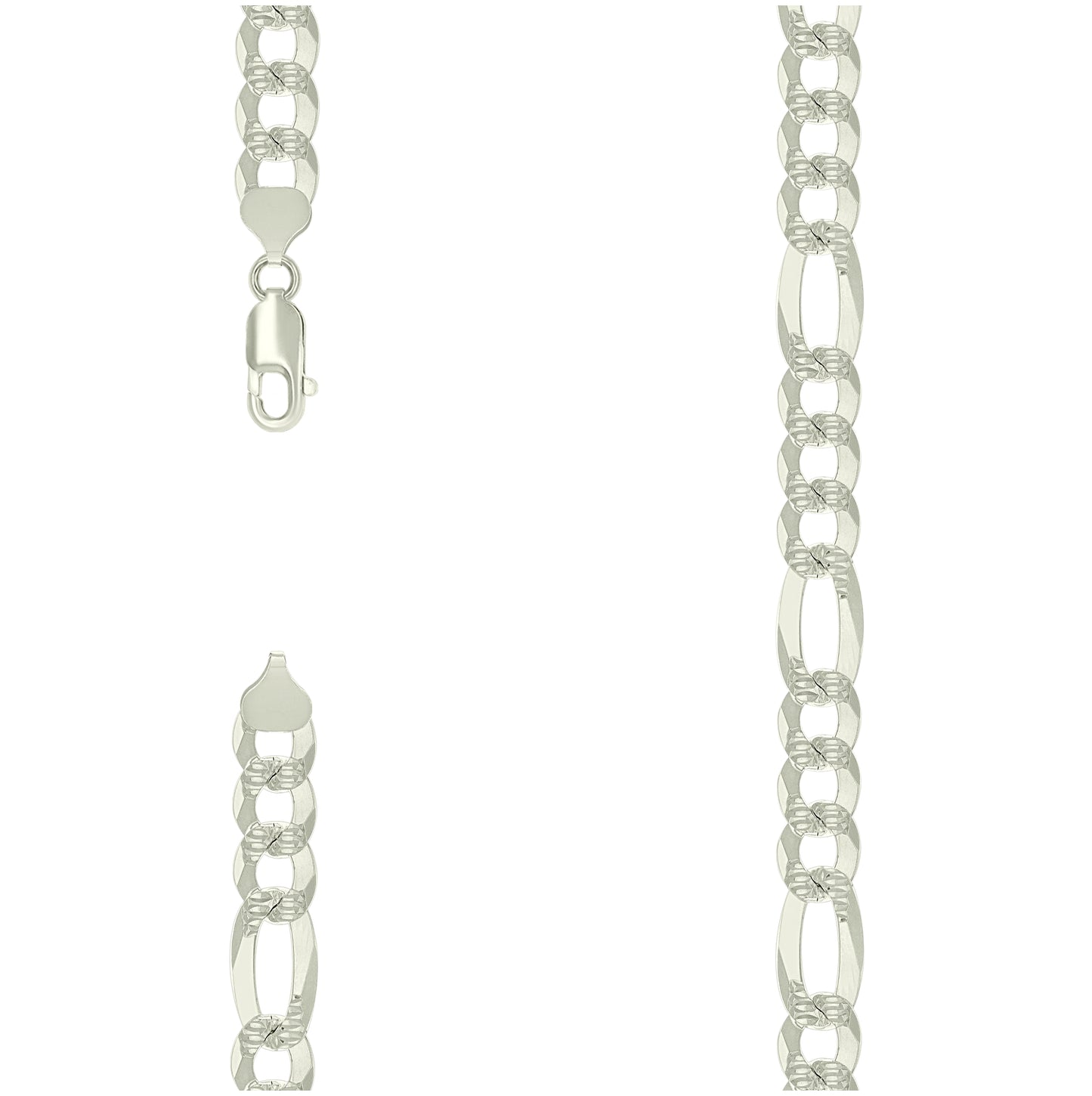 Sterling Silver Pave Super Flat Figaro Chain