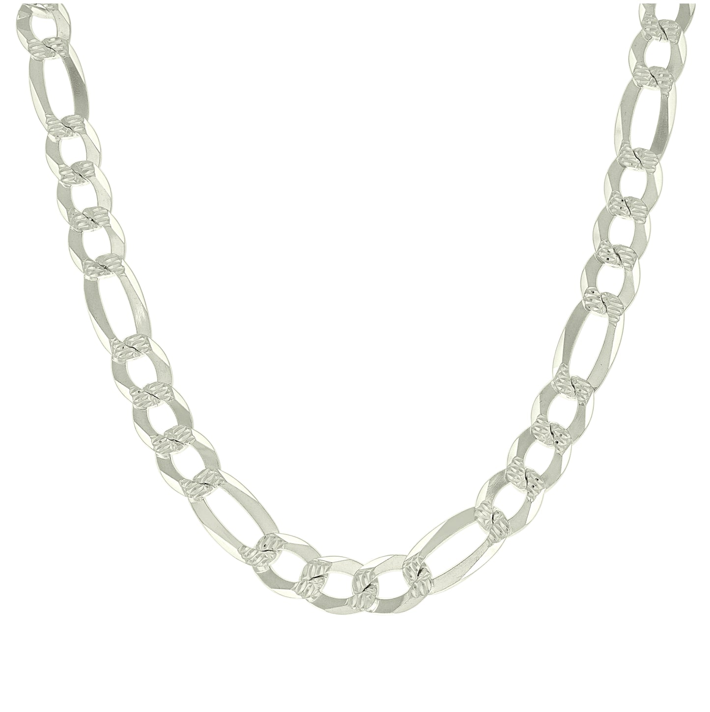 Sterling Silver Pave Super Flat Figaro Chain