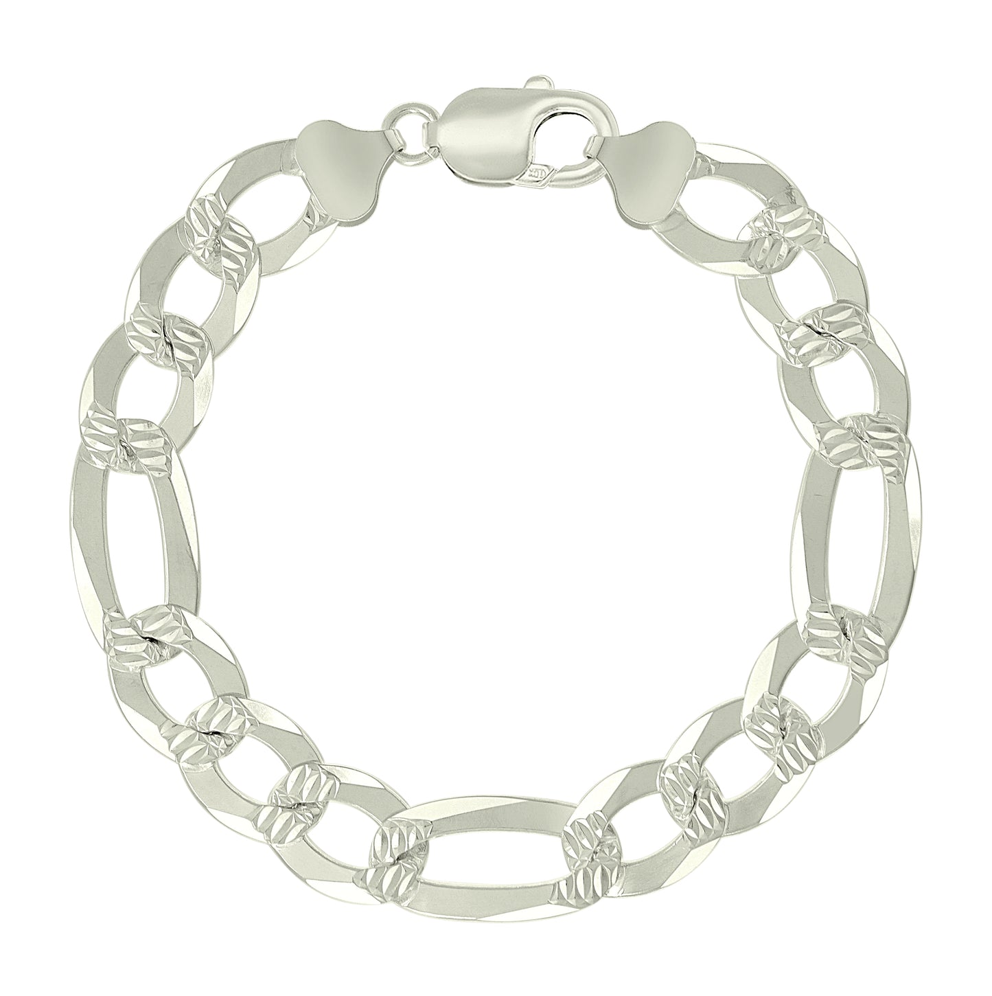 Sterling Silver Pave Super Flat Figaro Chain