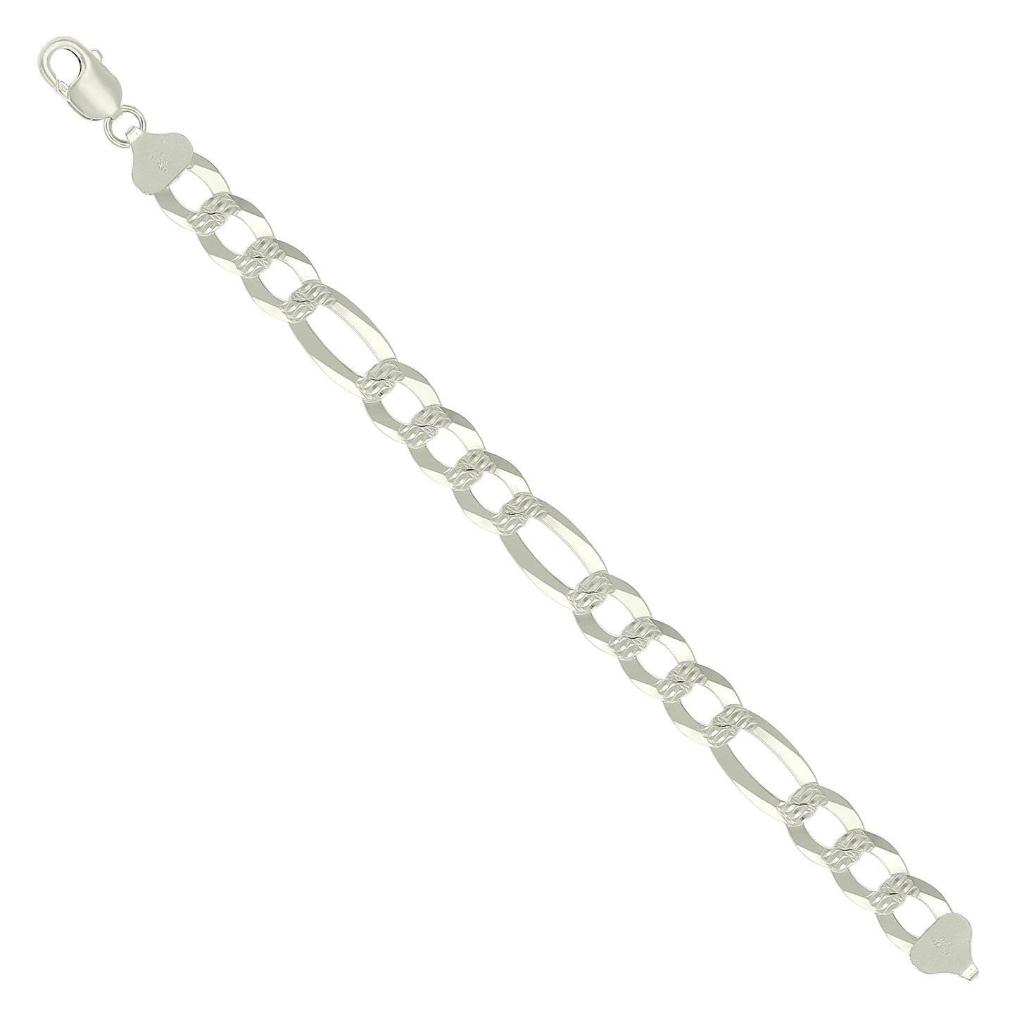 Sterling Silver Pave Super Flat Figaro Chain