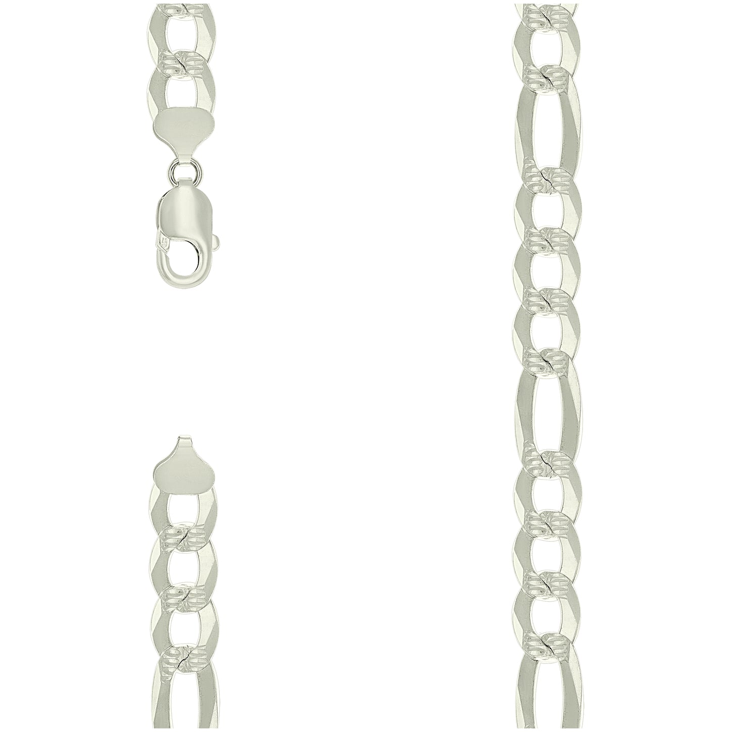 Sterling Silver Pave Super Flat Figaro Chain